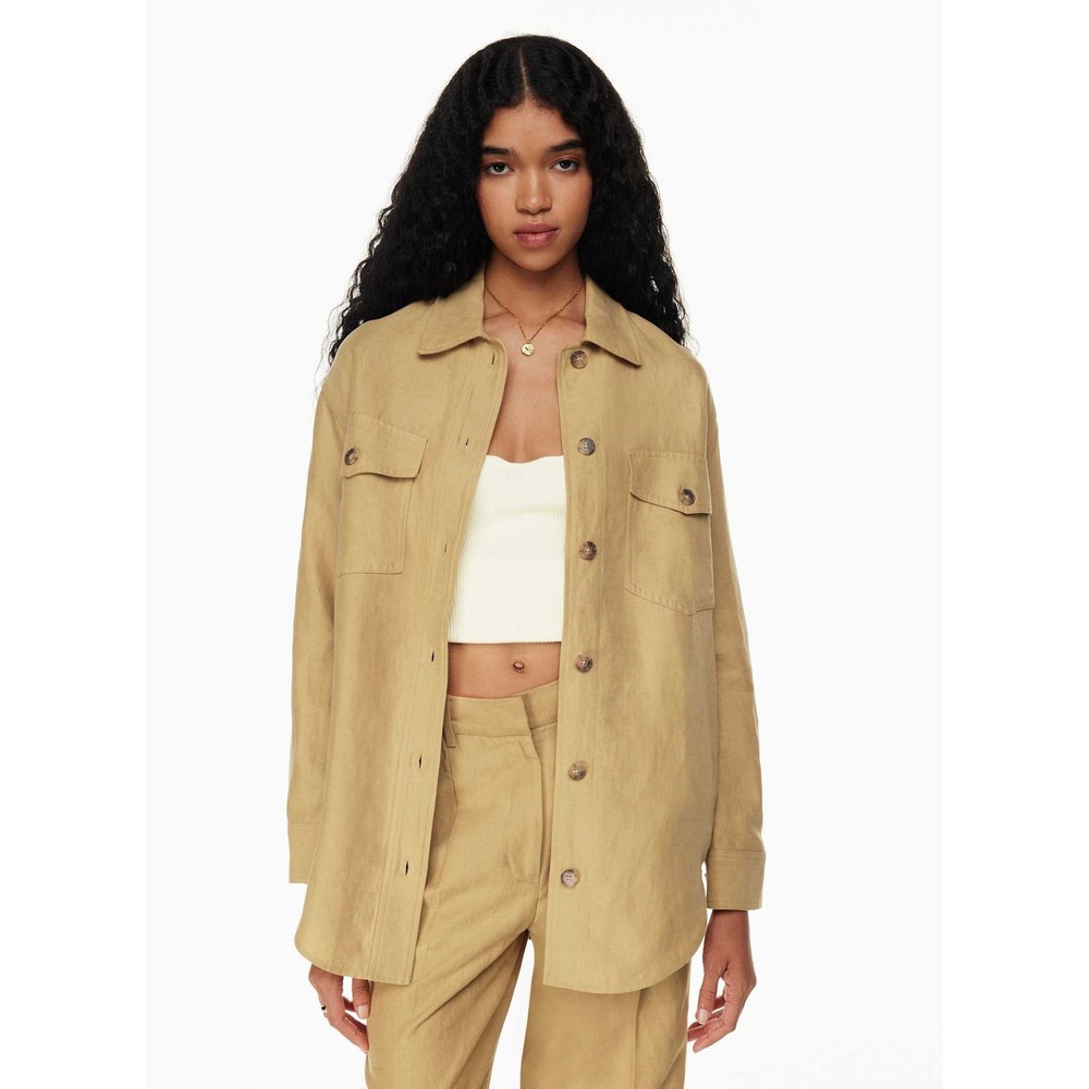 Aritzia Wilfred The Ganna Linen Shirt Jacket Sandy Beige XS Shacket - Picture 5 of 16